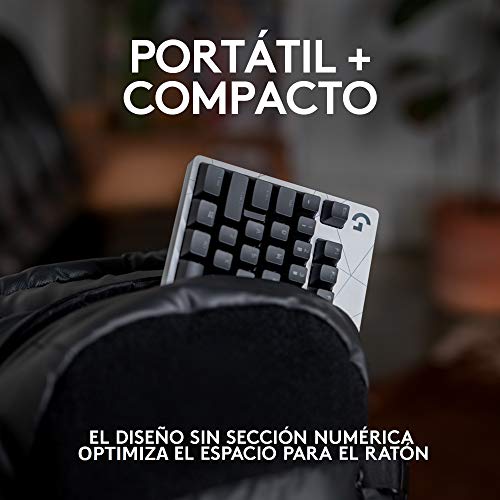 Logitech G PRO K/DA Teclado Gaming Mecánico sin teclado numérico, GX-Táctil marrón, RGB LIGHTSYNC, Cable Micro USB Desmontable, Equipo oficial League of Legends, Disposición QWERTY US - Negro/Blanco