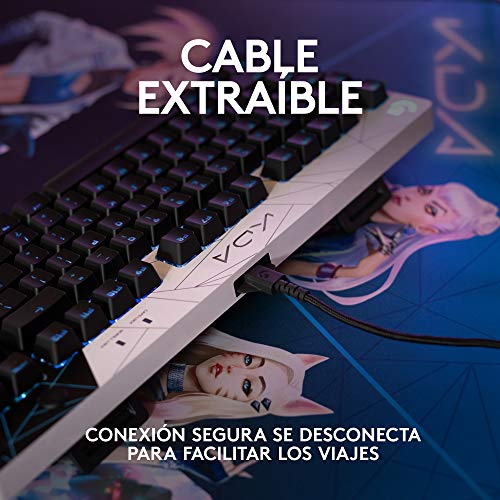 Logitech G PRO K/DA Teclado Gaming Mecánico sin teclado numérico, GX-Táctil marrón, RGB LIGHTSYNC, Cable Micro USB Desmontable, Equipo oficial League of Legends, Disposición QWERTY US - Negro/Blanco