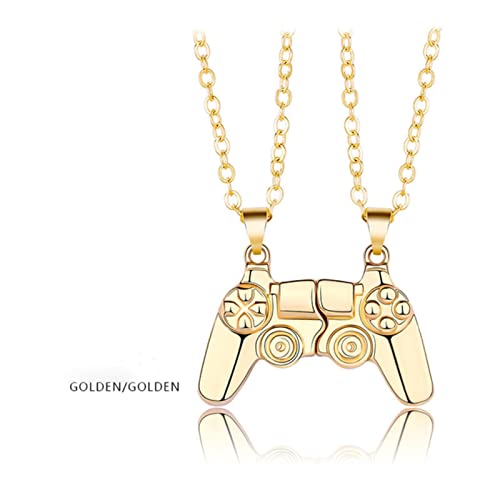 LOKILOKI 2 Unids/Set Collar De Pareja con Controlador De Juego Magnético con Colgante De Consola De Juegos Ps4 De Color Dorado/Plateado, Regalo De San Valentín