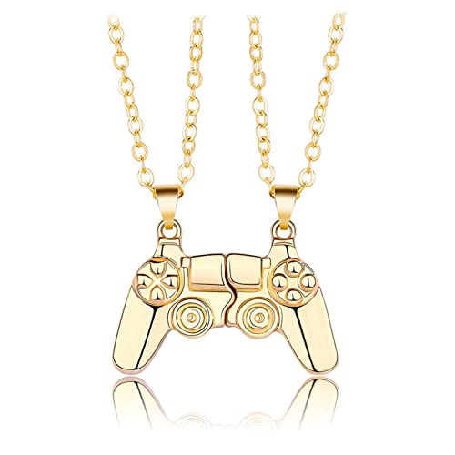 LOKILOKI 2 Unids/Set Collar De Pareja con Controlador De Juego Magnético con Colgante De Consola De Juegos Ps4 De Color Dorado/Plateado, Regalo De San Valentín