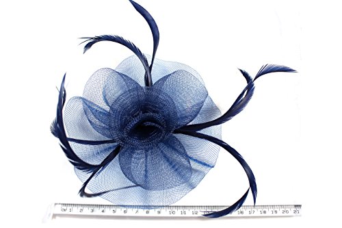 Looped net with centre swirl fascinator on a clip and brooch pin in Navy