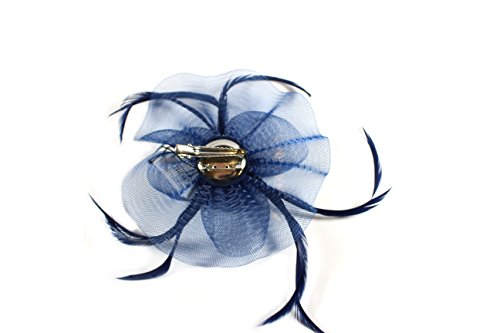 Looped net with centre swirl fascinator on a clip and brooch pin in Navy