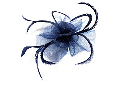 Looped net with centre swirl fascinator on a clip and brooch pin in Navy