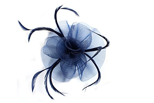 Looped net with centre swirl fascinator on a clip and brooch pin in Navy