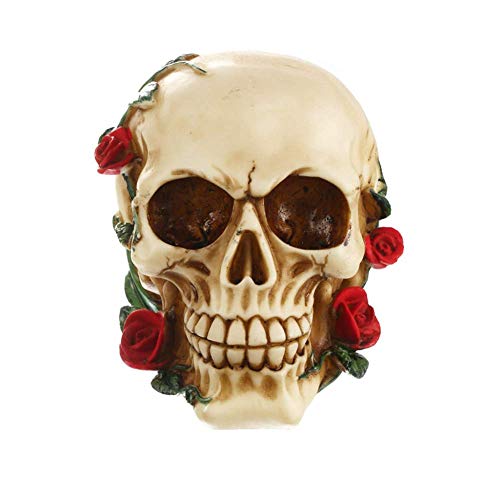L.TSN Adorno de Estatua de Calavera gótica con Ping Rose Vine Steam Punk Vintage Decoración del hogar Regalo, A