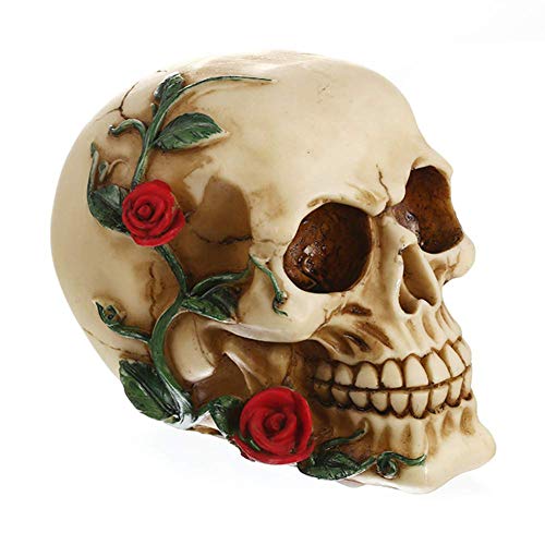 L.TSN Adorno de Estatua de Calavera gótica con Ping Rose Vine Steam Punk Vintage Decoración del hogar Regalo, A