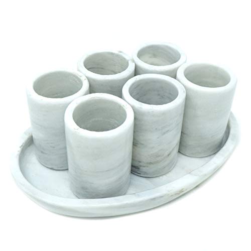 LUHOM LUJOSO HOGAR MEXICO Juego de 6 vasos para chupito de Mármol | Juego de vasos para tequila | Copas para chupitos | Vasitos para Chupitos | Vasitos de Mármol para Chupitos en Blanco Bego