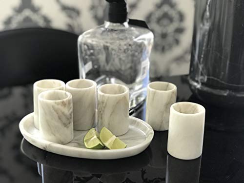 LUHOM LUJOSO HOGAR MEXICO Juego de 6 vasos para chupito de Mármol | Juego de vasos para tequila | Copas para chupitos | Vasitos para Chupitos | Vasitos de Mármol para Chupitos en Blanco Bego