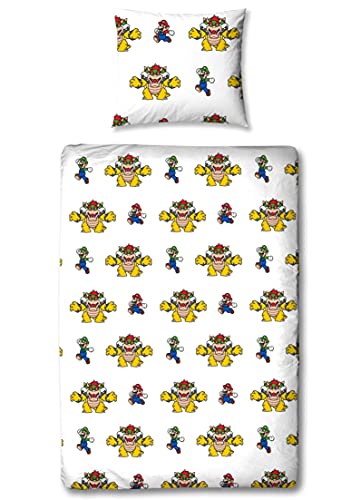 Luigi Yoshi - Juego de cama infantil reversible (135 x 200 cm, 80 x 80 cm, 100% algodón, linón)