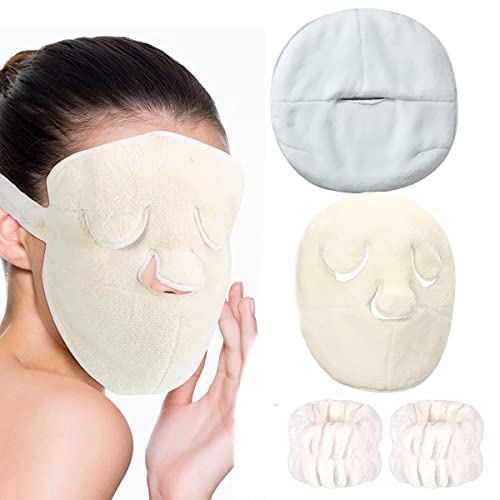 LYFH Reusable Face Towel Masks, Facial Steamer Towel, Hot Towels Facial Mask, Face Towel Mask, Coral Fleece Hot Compress Towel, for SPA Anti Aging Moisturizing Beauty Skin Care (Three Holes+A Hole)