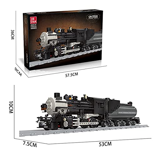 LYMHGHJ Technic Steam Train Set, 1136 + Pcs Negro Retro Steam Train City Train Rail Tren de pasajeros Juego de Bloques de construcción con vías de Tren, Ladrillos - Compatible con Lego Train