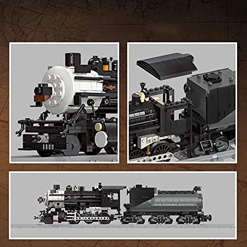 LYMHGHJ Technic Steam Train Set, 1136 + Pcs Negro Retro Steam Train City Train Rail Tren de pasajeros Juego de Bloques de construcción con vías de Tren, Ladrillos - Compatible con Lego Train