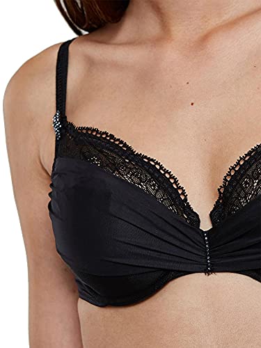Maison Lejaby - Sujetador Copa Media con Bordado para Mujer, Talla 85E, Color Negro