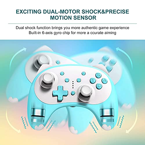 Mando para Nintendo Switch, KINGEAR Kawaii Gato Controller para Nintendo Switch Compatible con Switch/Switch Lite/PC, Mando Inalambrico para Juegos con 6 Ejes/Turbo/Control de movimiento