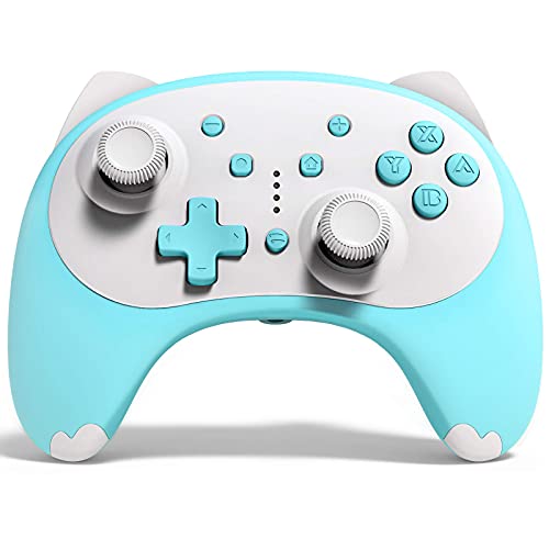 Mando para Nintendo Switch, KINGEAR Kawaii Gato Controller para Nintendo Switch Compatible con Switch/Switch Lite/PC, Mando Inalambrico para Juegos con 6 Ejes/Turbo/Control de movimiento