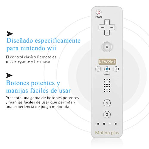 Mando Remote para Wii, Control Remoto Controlador a Distancia con Motion Plus Integrado, Funda Silicona y Correa de Muñeca, Sin Nunchuck Compatible con N-Wii U, Wii (Blanco)