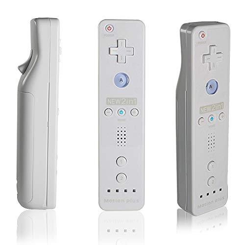 Mando Remote para Wii, Control Remoto Controlador a Distancia con Motion Plus Integrado, Funda Silicona y Correa de Muñeca, Sin Nunchuck Compatible con N-Wii U, Wii (Blanco)