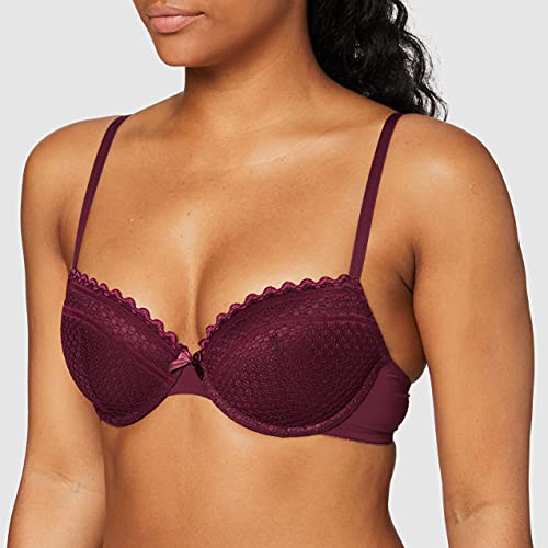 Marca Amazon - IRIS & LILLY Sujetador Estilo Camiseta Mujer, Pack de 2, Multicolor (Claret/Latte), 90B, Label: 34B