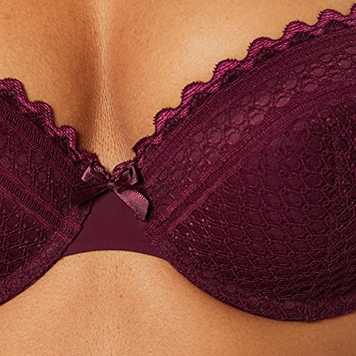 Marca Amazon - IRIS & LILLY Sujetador Estilo Camiseta Mujer, Pack de 2, Multicolor (Claret/Latte), 90B, Label: 34B