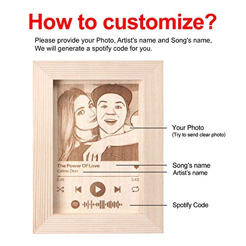 Marco de fotos de Spotify personalizado Placa de madera de Spotify personalizada con grabado de fotos, cubierta de álbum de código de canción de Spotify Marcos de placa de música para regalos