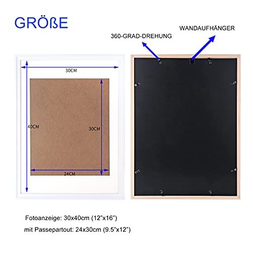 Marco de fotos Runedo 30 x 40 cm sin paspartú, 24 x 30 cm, marco de madera con paspartú, juego de 3 marcos de fotos de madera maciza para decoración de pared