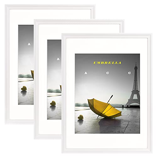 Marco de fotos Runedo 30 x 40 cm sin paspartú, 24 x 30 cm, marco de madera con paspartú, juego de 3 marcos de fotos de madera maciza para decoración de pared