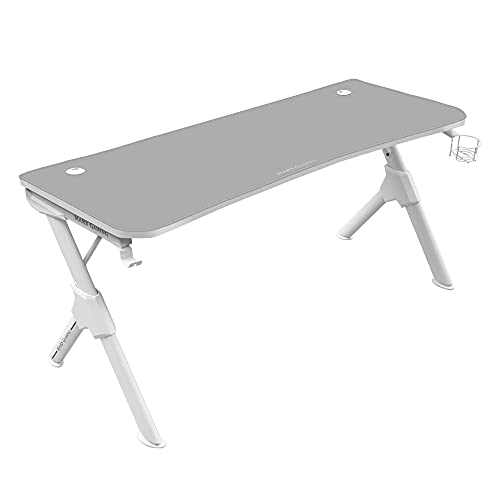 MarsGaming MGD140W - Mesa gaming 140cm, soporte cascos+bebida, alfombrilla total, color blanco