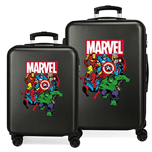 Marvel Los Vengadores Sky Avengers Juego de maletas Negro 55/68 cms Rígida ABS Cierre combinación 104L 4 Ruedas Dobles Equipaje de Mano