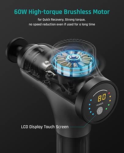 Mebak 3 Pistola de Masaje Masajeador Muscular Eléctrico de Mano Atleta Cuello Espalda Alivio del Dolor Corporal Pistola de Masaje Silenciosa Tejido Profundo con Pantalla LCD 7 Cabeza 5 Velocidad