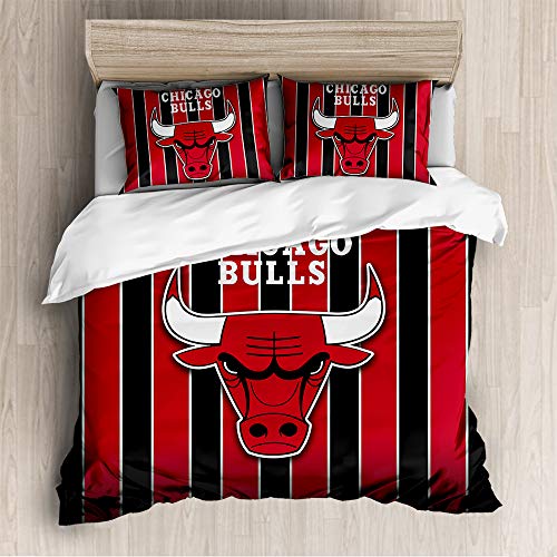 Meet Juego De Sábanas con Funda Nórdica De Microfibra De Alta Gama con Dos Fundas De Almohada Equipo De Baloncesto (Chicago Bulls,(220x 240cm)-Cama de 150/160)