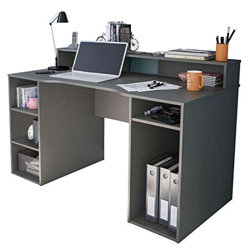 Mesa Gamer, Mesa de Ordenador , Modelo Ozone, Acabado en Gris Antracita, Medidas: 136 cm (Largo) x 67 cm (Ancho) x 73-88 cm (Alto)