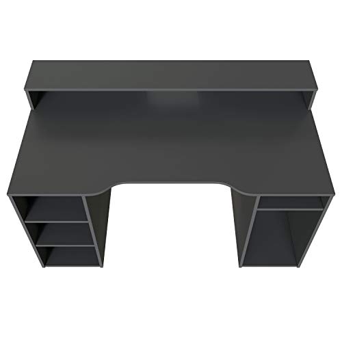 Mesa Gamer, Mesa de Ordenador , Modelo Ozone, Acabado en Gris Antracita, Medidas: 136 cm (Largo) x 67 cm (Ancho) x 73-88 cm (Alto)