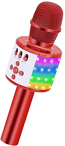 Micrófono Inalámbrico de Karaoke Bluetooth BONAOK con Luces LED Controlables, Máquina Portátil de Karaoke, Altavoz, regalo de Cumpleaños, Juguete de Viaje para Android/iPhone/iPad/Sony/PC (red)