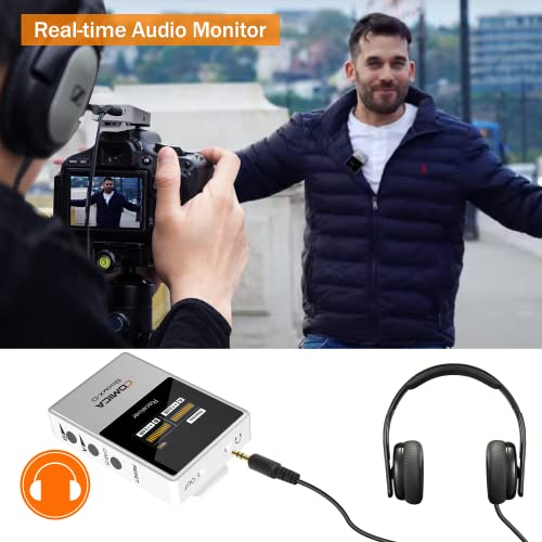 Micrófono inalámbrico de Solapa, micrófono inalámbrico Comica BoomX-D2 2.4G Compacto con 2 transmisor 1 Receptor, micrófono Lav para Smartphone Cámara Podcast Entrevista Youtube Live-Steam（Blanco）