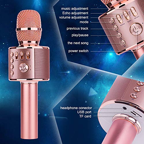 Micrófono Karaoke Bluetooth, Ankuka 4 en 1 Microfono Inalámbrico Karaoke Portátil para Cantar y Grabación, con Altavoces Incorporados, Compatible con Android/iOS, PC