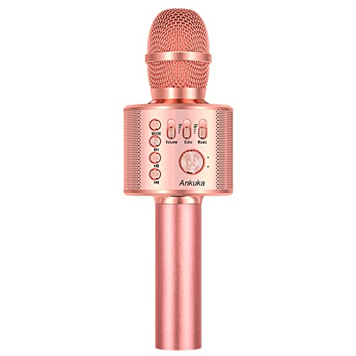 Micrófono Karaoke Bluetooth, Ankuka 4 en 1 Microfono Inalámbrico Karaoke Portátil para Cantar y Grabación, con Altavoces Incorporados, Compatible con Android/iOS, PC