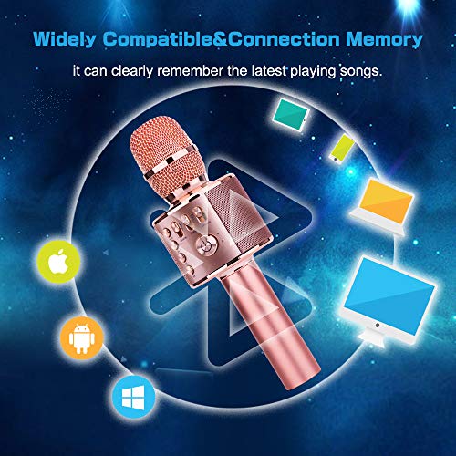 Micrófono Karaoke Bluetooth, Ankuka 4 en 1 Microfono Inalámbrico Karaoke Portátil para Cantar y Grabación, con Altavoces Incorporados, Compatible con Android/iOS, PC