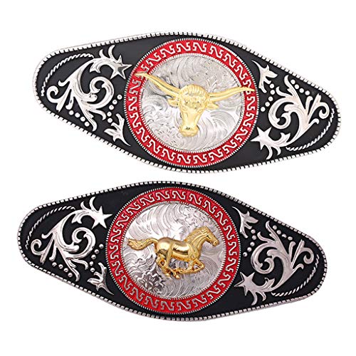 Milageto 2Pcs Western Cowboy Cowgirl Hebilla de Cinturón Indian Horse Ox Bull Head Belt Clamp