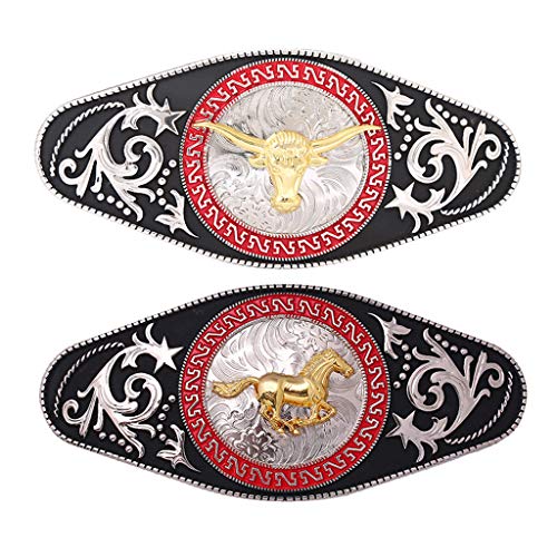 Milageto 2Pcs Western Cowboy Cowgirl Hebilla de Cinturón Indian Horse Ox Bull Head Belt Clamp