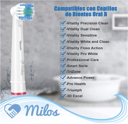 ﻿﻿Milos Recambios Cepillos Oral B - Cabezales de Repuesto para Cepillo de Dientes Eléctrico, Pack de 8 - Limpieza Profunda de los Dientes de los Niños