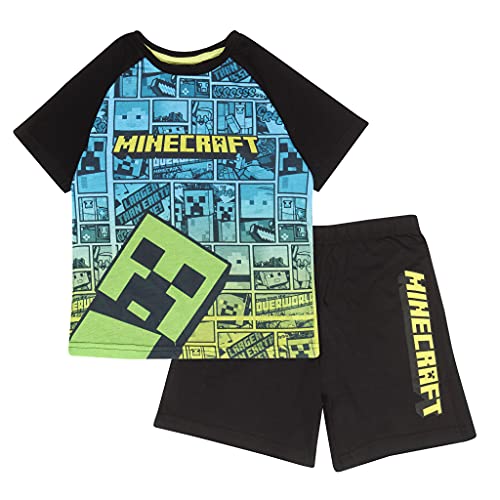 Minecraft Creeper Comic Boys Short Pigiacas Set Multicolor 11-12 años | PS4 PS5 Xbox Gamer Gifts, School Boys PJs, Childrens Clothes, Kids Birthday Gift Idea