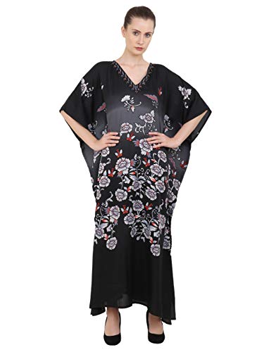 Miss Lavish London Kaftan Túnico Gratis tamaño Vestidos para Mujer Playa Cubrir para Arriba, Maxi Vestido, Ropa de Dormir Estiloso e Atractivo Kimono Uno tamaño [Negro]