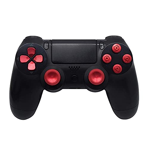 MMOBIEL Botones de bala de metal para PlayStation 4 PS4, PS4 Slim y PS4 Pro Dualshock, 4 tapas de pulgar metálicas de aluminio, recambio de D-Pad para mando de PlayStation 4 rojos