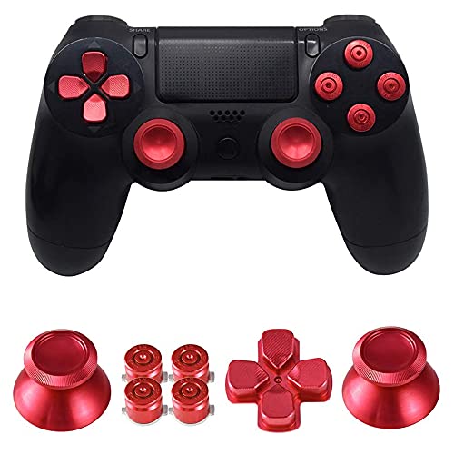 MMOBIEL Botones de bala de metal para PlayStation 4 PS4, PS4 Slim y PS4 Pro Dualshock, 4 tapas de pulgar metálicas de aluminio, recambio de D-Pad para mando de PlayStation 4 rojos