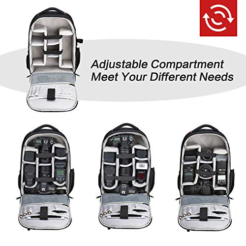 Mochila para Cámara Bolsa Impermeable para Cámara Estuche a Prueba de Golpes 12.6 × 6 × 18 Pulgadas para Cámaras DSLR SLR Negro Grande