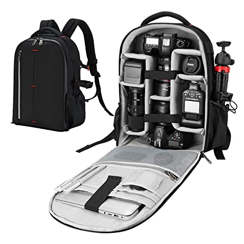 Mochila para Cámara Bolsa Impermeable para Cámara Estuche a Prueba de Golpes 12.6 × 6 × 18 Pulgadas para Cámaras DSLR SLR Negro Grande