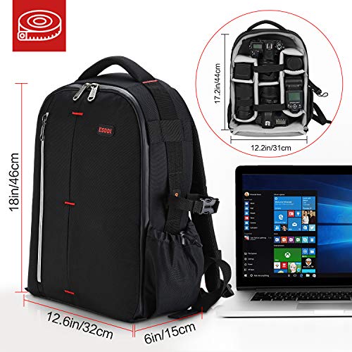 Mochila para Cámara Bolsa Impermeable para Cámara Estuche a Prueba de Golpes 12.6 × 6 × 18 Pulgadas para Cámaras DSLR SLR Negro Grande