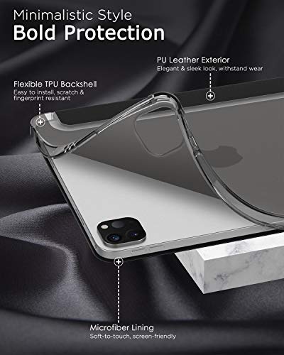 MoKo Funda Compatible con iPad Pro 11 2021, Funda de Cubierta Inteligente con Soporte y Carcasa Trasera de TPU Translúcido para iPad Pro 11 2021, Negro