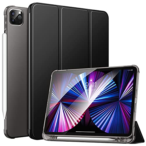 MoKo Funda Compatible con iPad Pro 11 2021, Funda de Cubierta Inteligente con Soporte y Carcasa Trasera de TPU Translúcido para iPad Pro 11 2021, Negro