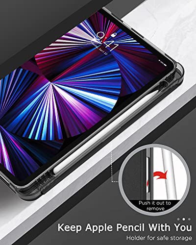 MoKo Funda Compatible con iPad Pro 11 2021, Funda de Cubierta Inteligente con Soporte y Carcasa Trasera de TPU Translúcido para iPad Pro 11 2021, Negro